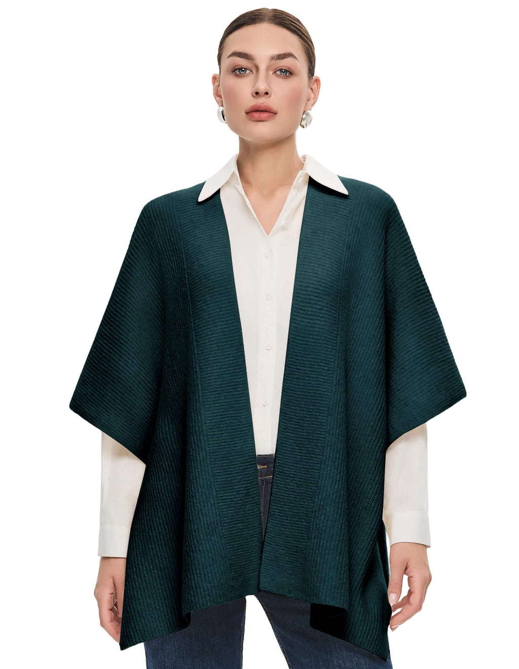 PULI Women's Open Front Shawl Wraps Casual Chunky Warm Capes Ribbed Knit Poncho Travel Sweater for Fall Winter