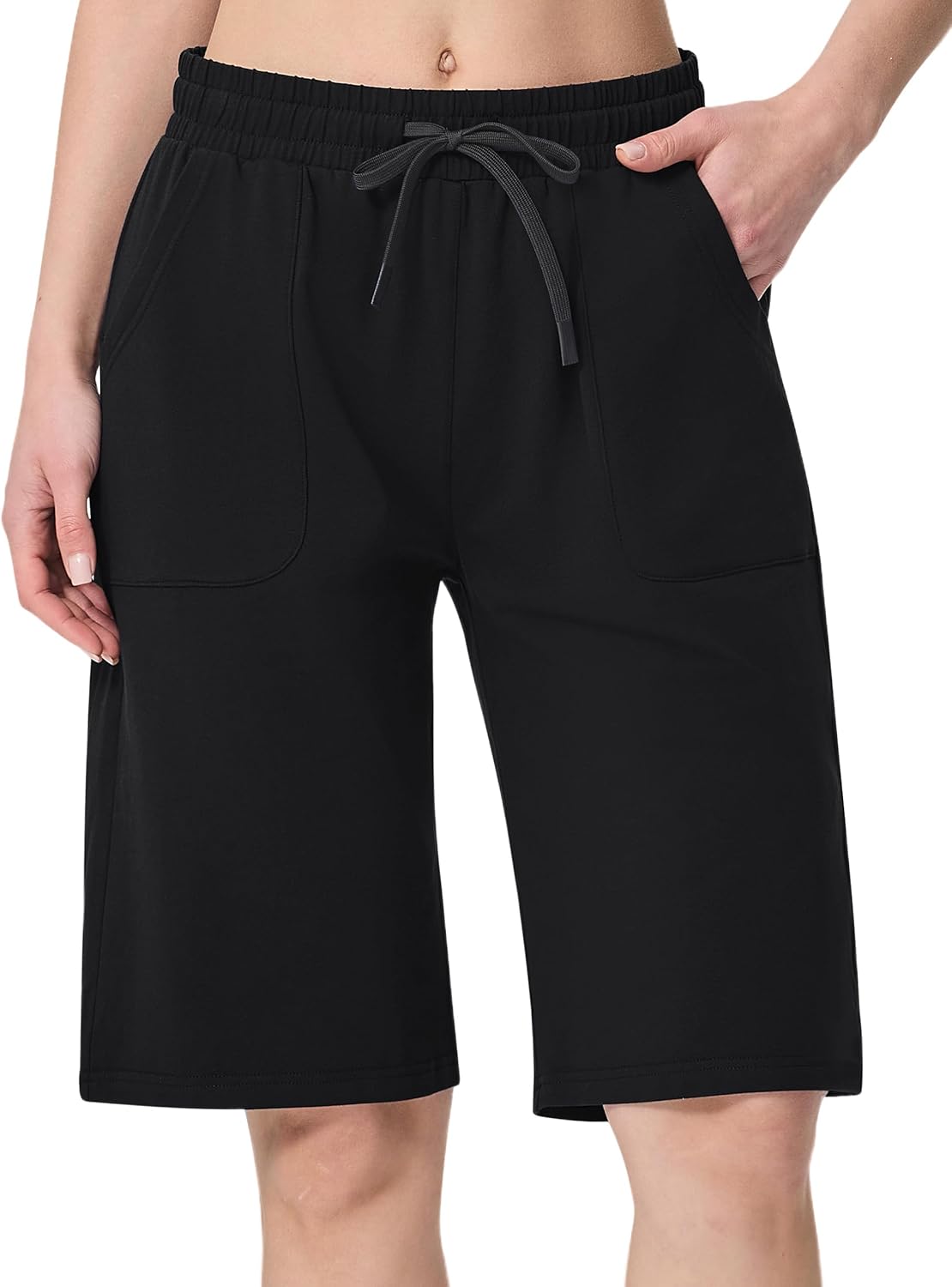 SPECIALMAGIC Women's Cotton Sweat Shorts with Pockets 12" Athletic Lounge Sports Workout Bermuda Knee Shorts