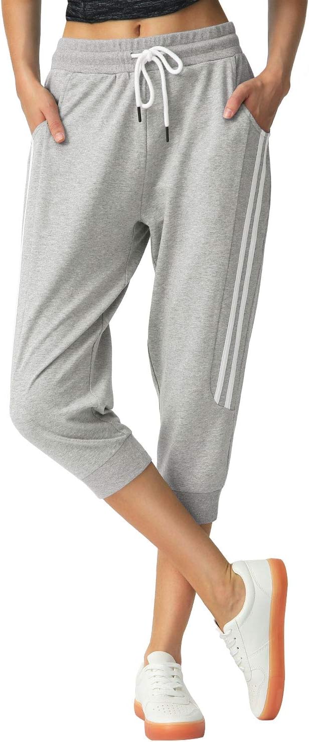 SPECIALMAGIC Women's Capri Pants Cropped Joggers with Pockets Elastic Waist Drawstring Capri Sweatpants
