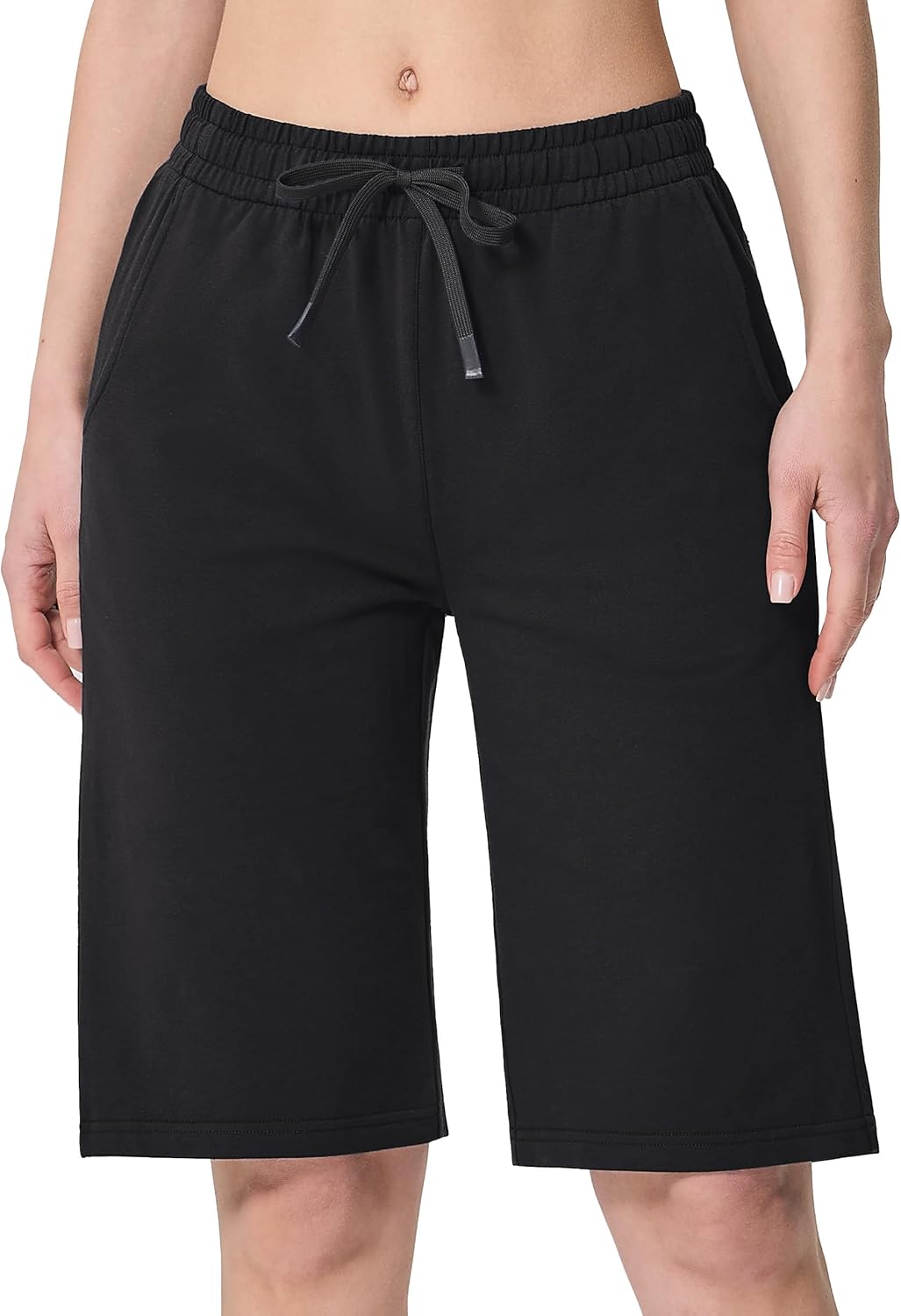 Women's Bermuda Shorts 12" Sweat Cotton Athletic Sports Workout Below Knee Shorts with Pockets