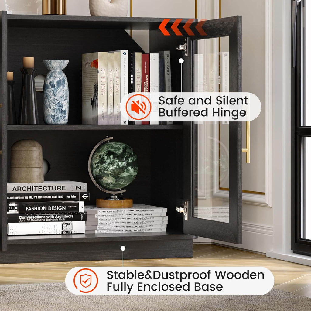 63" Buffet Cabinet with Storage, Modern Sideboard with 4 Glass Doors, Large Dining Room Credenza, TV Stand & Coffee Bar Cabinet