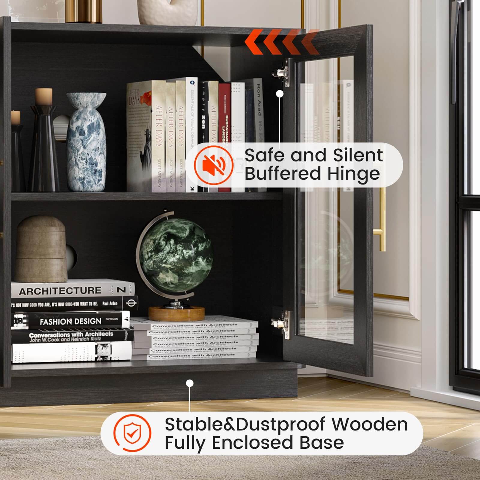 63" Buffet Cabinet with Storage, Modern Sideboard with 4 Glass Doors, Large Dining Room Credenza, TV Stand & Coffee Bar Cabinet