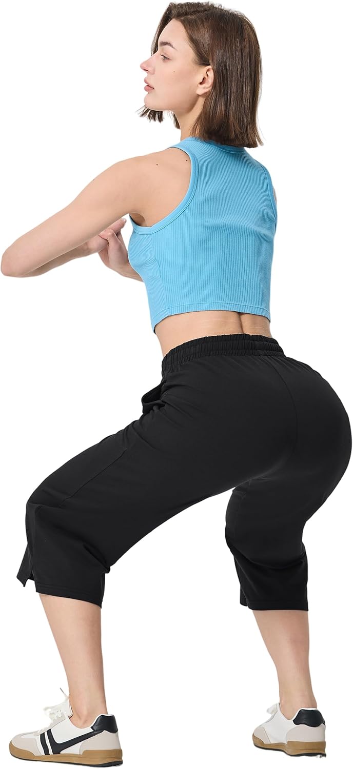 SPECIALMAGIC Women's Capri Pants Plus Size Loose Yoga Wide Leg Cotton Capri Sweatpants Drawstring Pajama Pants