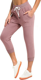 SPECIALMAGIC Women's Capri Sweatpants Cropped Jogger Running Pants Lounge Loose Fit Drawstring Waist with Side Pockets