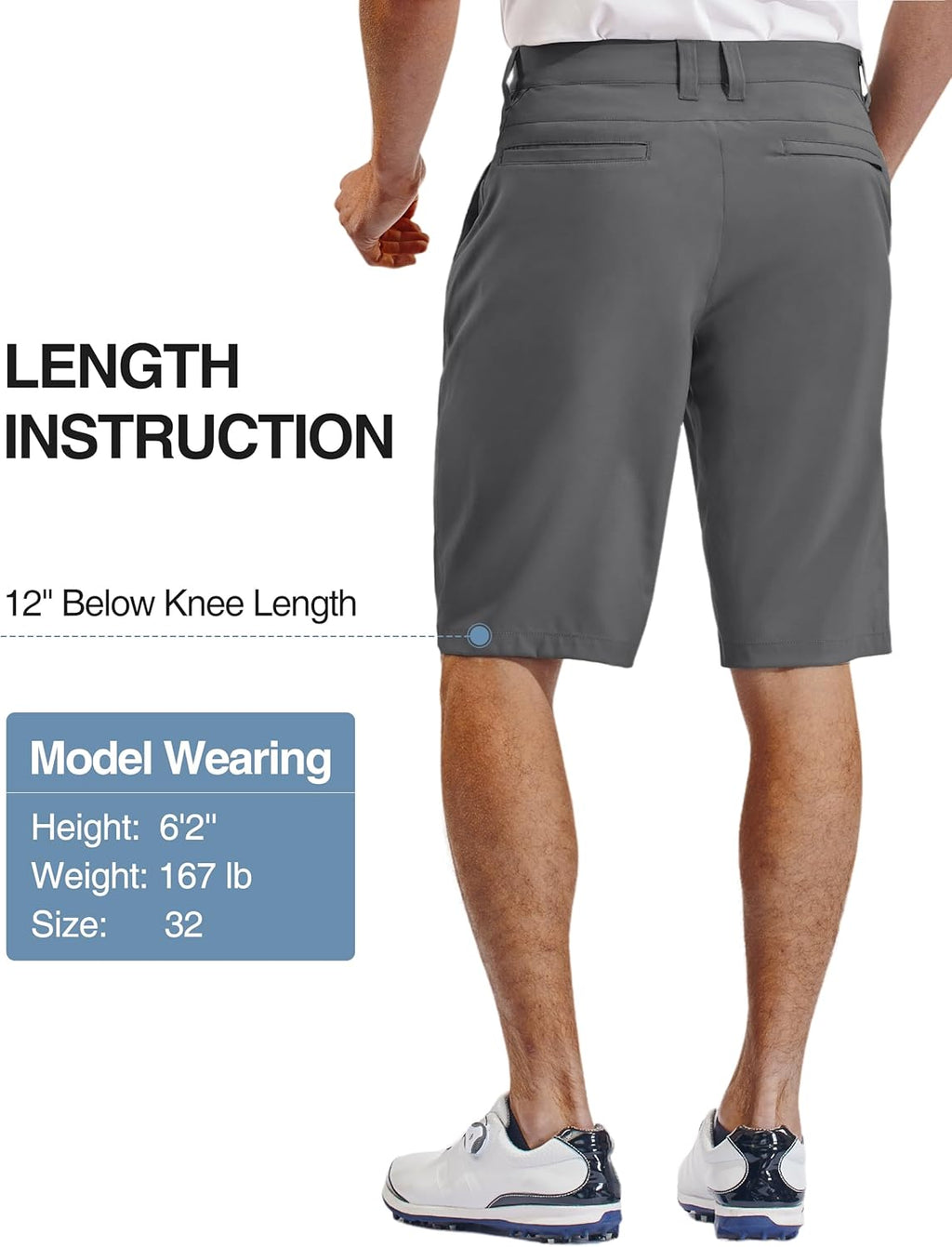 PULI Men's Golf Hiking Shorts Lightweight Casual Dress 12" Inseam Work Stretch Travel Hybrid Quick Drying with Pockets