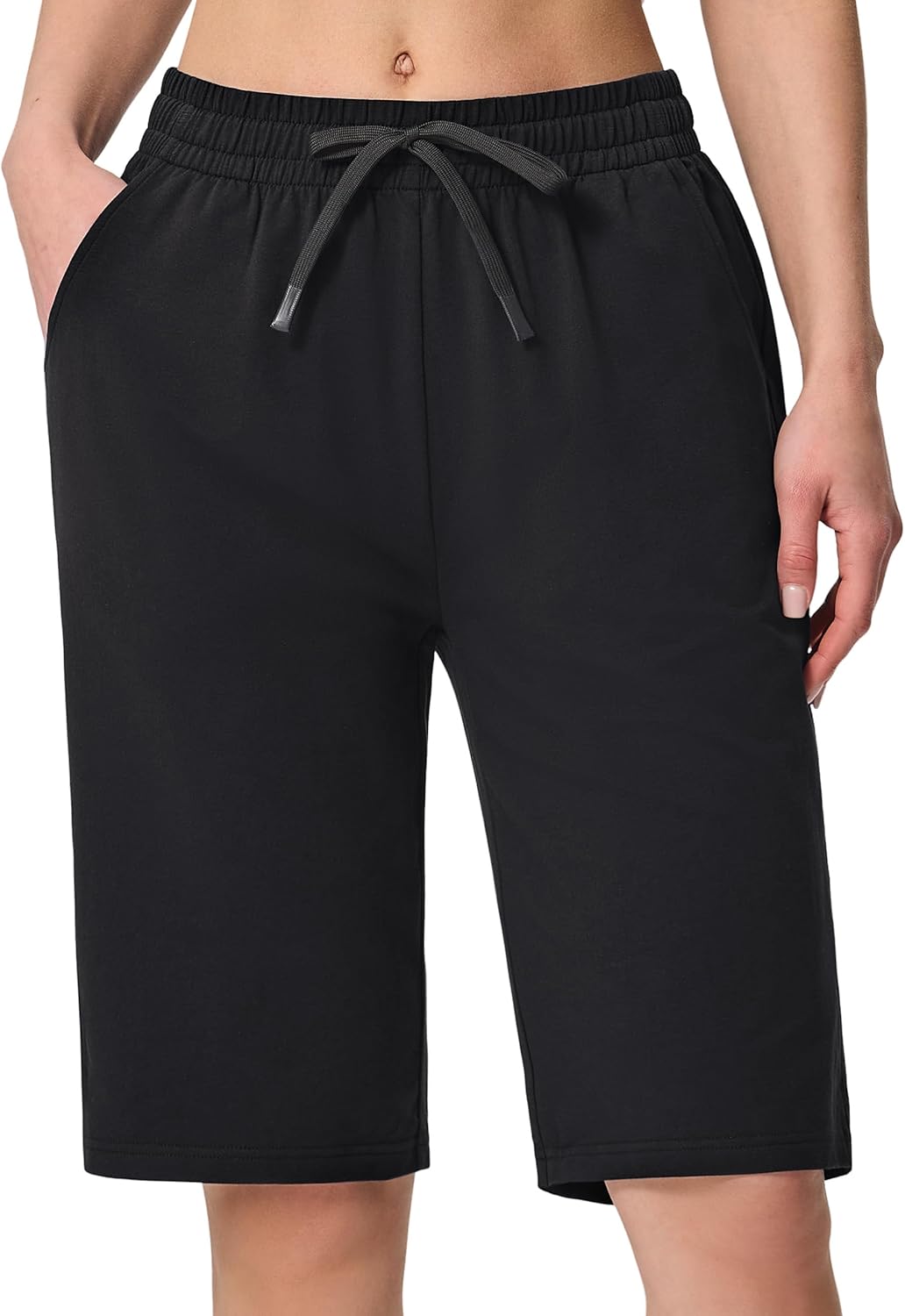 SPECIALMAGIC Women's 12" Bermuda Shorts with Pockets High Waisted Stretch Knee Length Sweat Shorts Long Workout Yoga Lounge