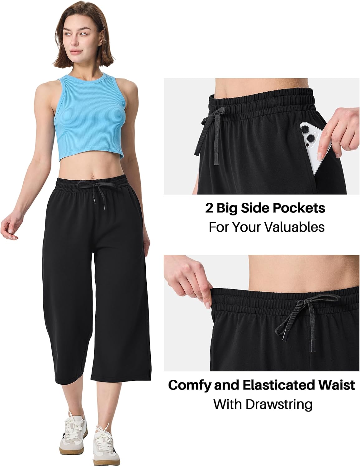 SPECIALMAGIC Women's Capri Pants Plus Size Loose Yoga Wide Leg Cotton Capri Sweatpants Drawstring Pajama Pants