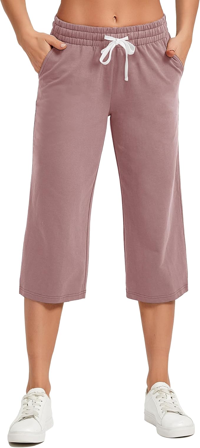 SPECIALMAGIC Women's Capri Pants Cotton Yoga Wide Leg Pajama Pants Capris Sweatpants Sports
