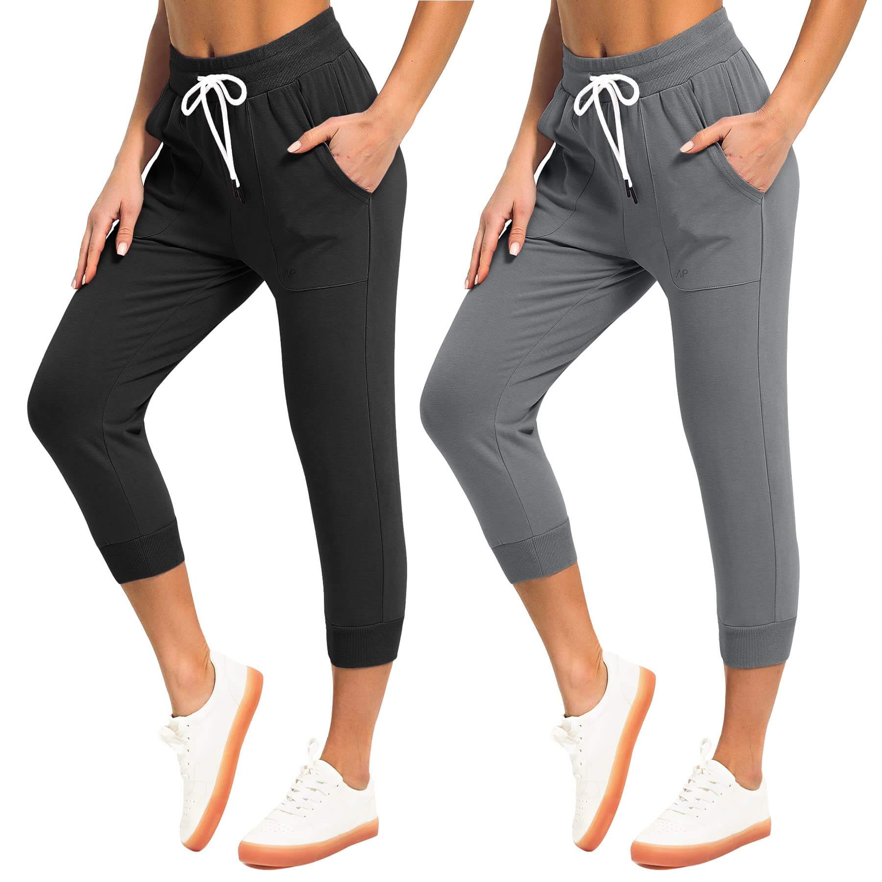 SPECIALMAGIC Women's Capri Sweatpants Cropped Jogger Running Pants Loose Fit Drawstring Waist with Side Pockets - 2pack