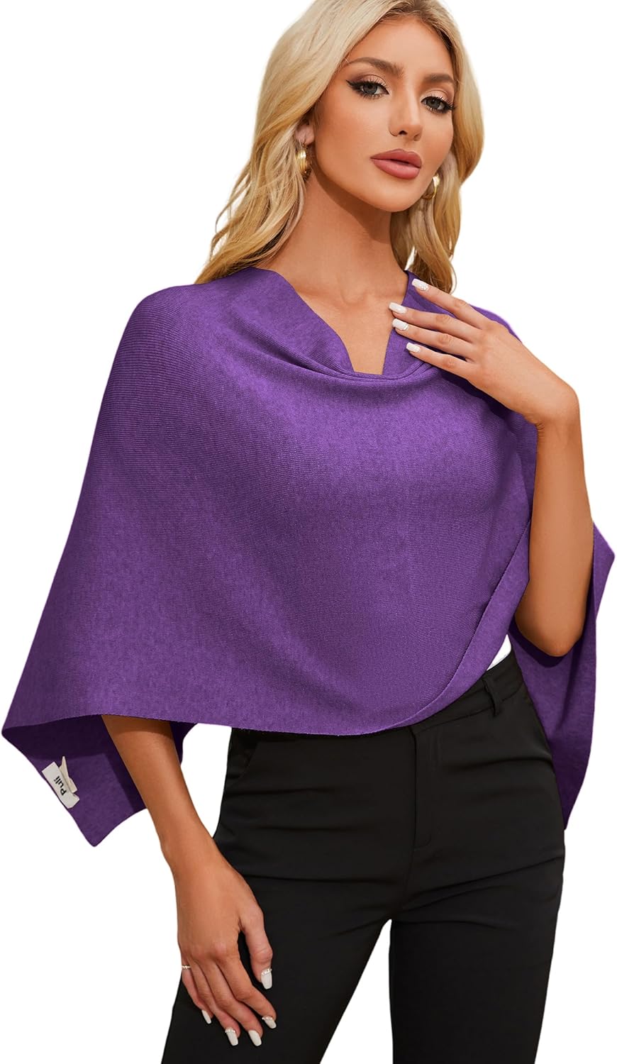 PULI Women's Capri Poncho Sweater Cropped Versatile Shawl Soft Knit Wraps Cowl Neck Short Tops