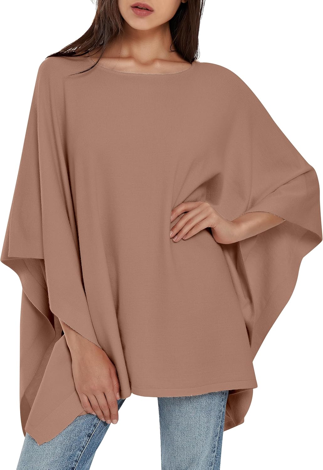 PULI Women's Pullover Poncho Sweater Ponchos Cashmere Feel Shawl Loose Fitting Ponchos Wraps Baggy Tops for Fall
