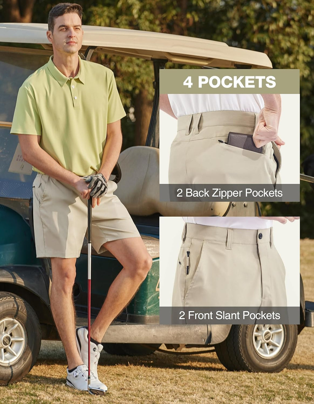 PULI Men's Golf Dress Shorts Flat Front Hybrid 7 Inch Lightweight Quick Dry