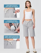 Women's Bermuda Shorts 12" Sweat Cotton Athletic Sports Workout Below Knee Shorts with Pockets