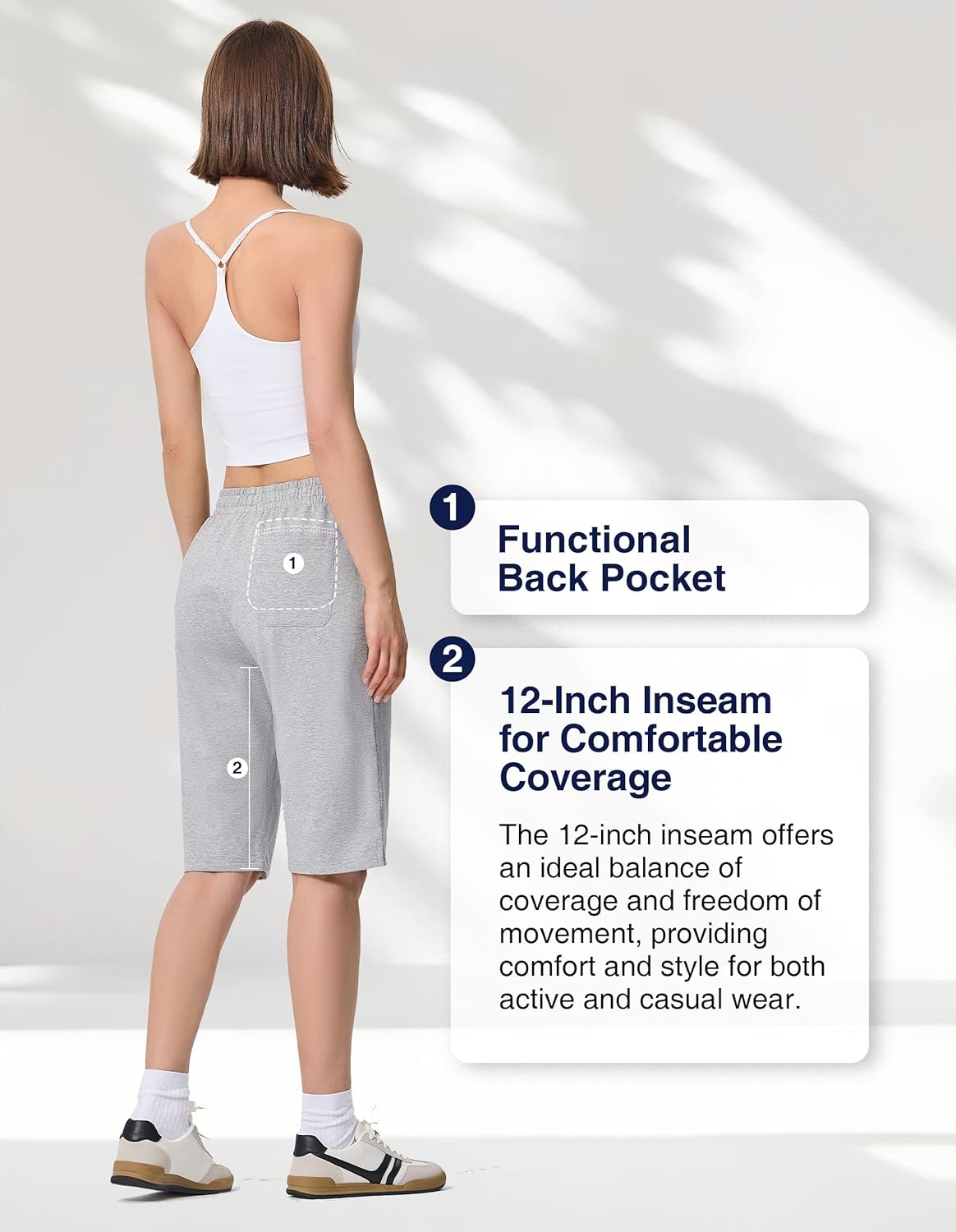 SPECIALMAGIC Women's 12" Bermuda Shorts with Pockets High Waisted Stretch Knee Length Sweat Shorts Long Workout Yoga Lounge