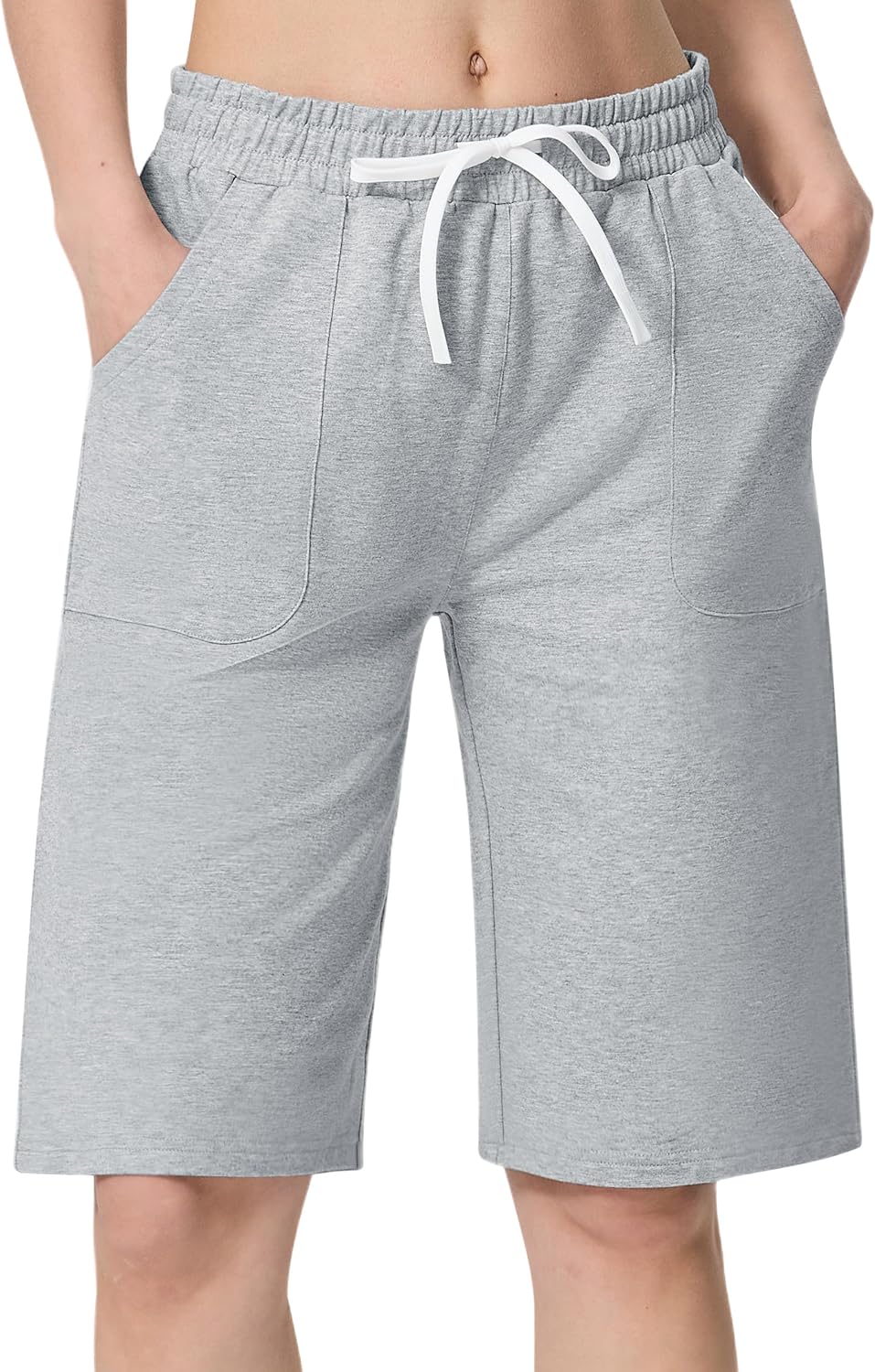 SPECIALMAGIC Women's Cotton Sweat Shorts with Pockets 12" Athletic Lounge Sports Workout Bermuda Knee Shorts