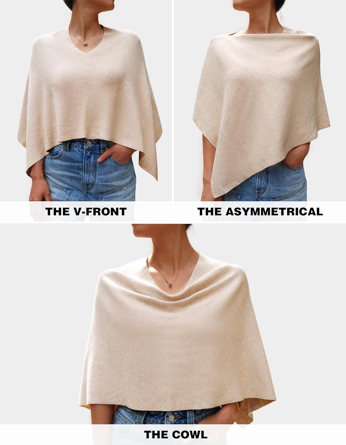 PULI Women's Capri Poncho Sweater Cropped Versatile Shawl Soft Knit Wraps Cowl Neck Short Tops