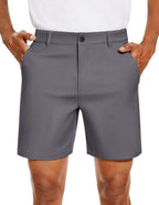 PULI Men's Golf Dress Shorts Flat Front 7 Inch Lightweight Quick Dry Chino Casual with Pockets