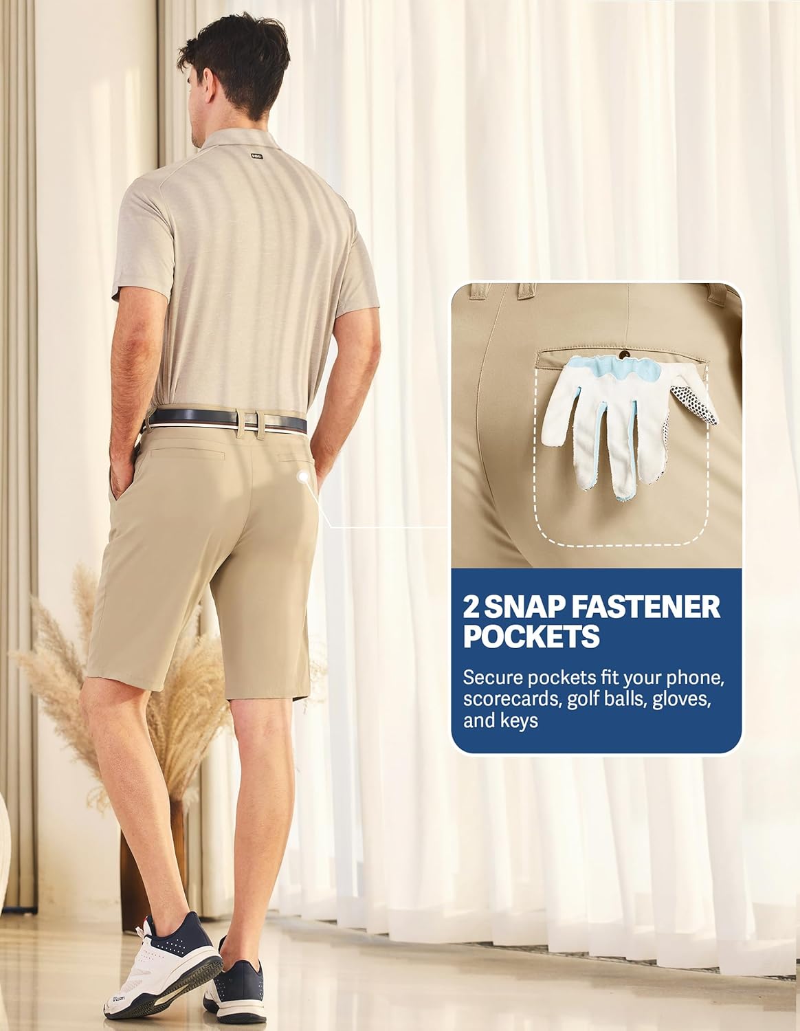 PULI Men's Golf Shorts 11 Inch Inseam Flat Front Lightweight Quick Dry with 5 Pockets for Travel Casual Business