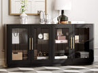 63" Buffet Cabinet with Storage, Modern Sideboard with 4 Glass Doors, Large Dining Room Credenza, TV Stand & Coffee Bar Cabinet