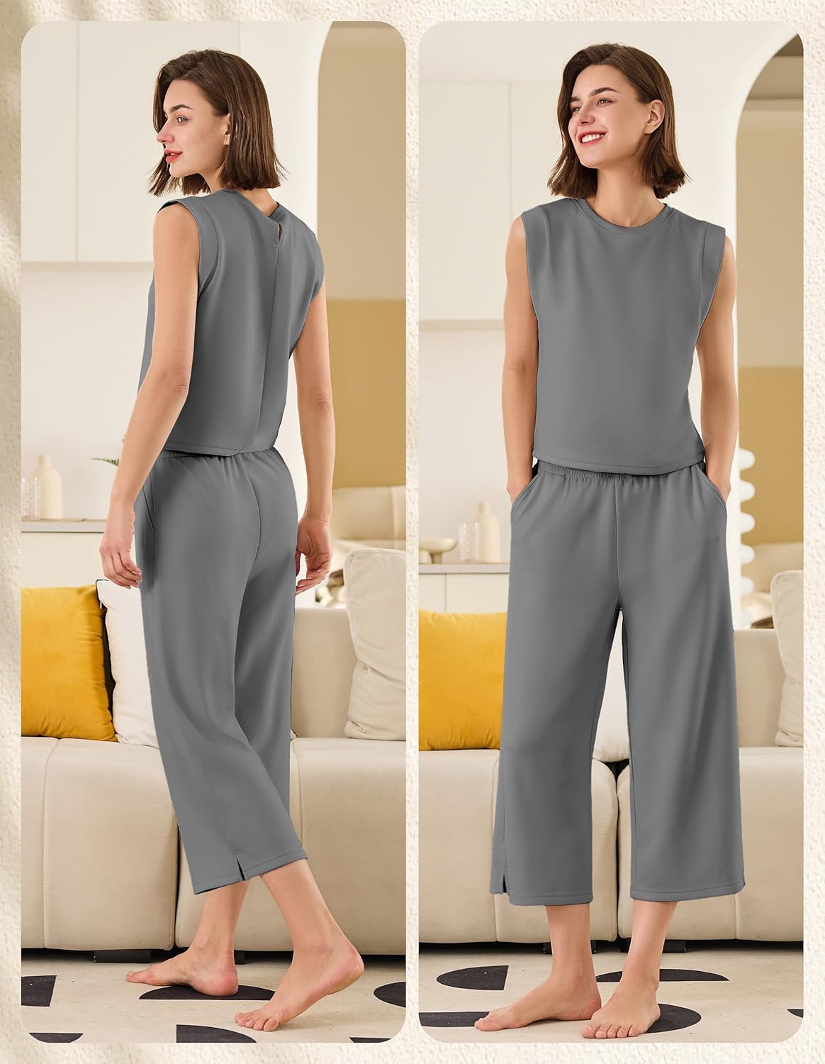 SPECIALMAGIC Capri Pants for Women's Wide Leg Yoga Cropped Pants with Pockets 22" High Waist Lounge Yoga Casual
