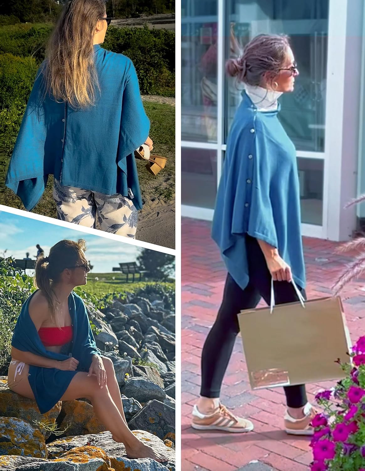 PULI Women's Versatile Knitted Shawls Scarf Poncho Sweater with Buttons Lightweight Spring Summer Fall Wraps