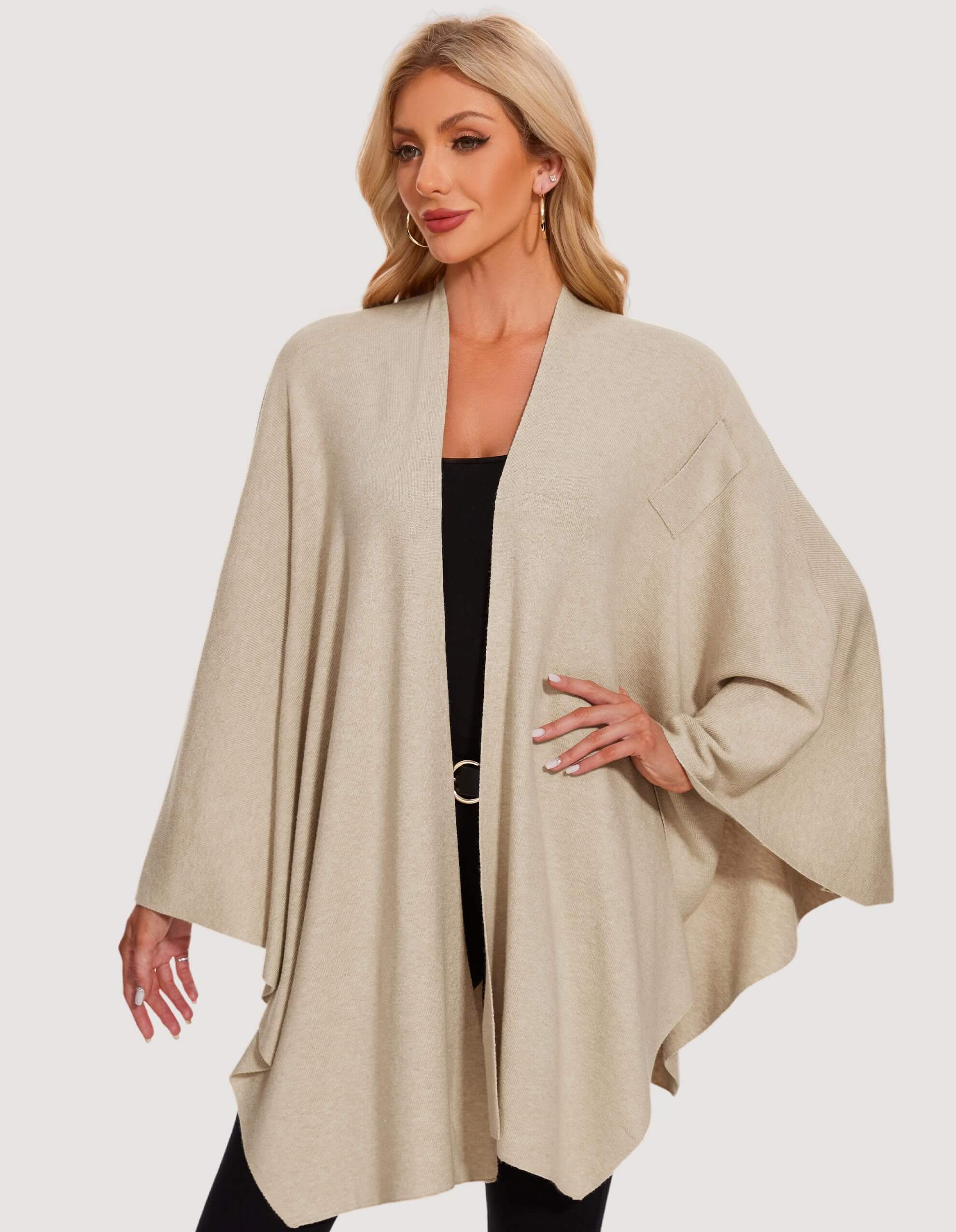 PULI Womens Elegant Cross Front Shawl Wraps Knitted Ponchos Cape Light Weight Poncho Sweater Soft Warm Travel Wraps