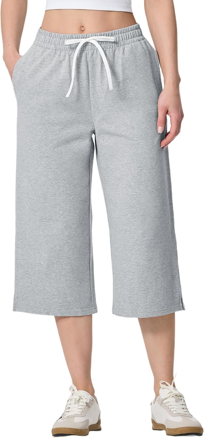 SPECIALMAGIC Women's Capri Pants Plus Size Loose Yoga Wide Leg Cotton Capri Sweatpants Drawstring Pajama Pants