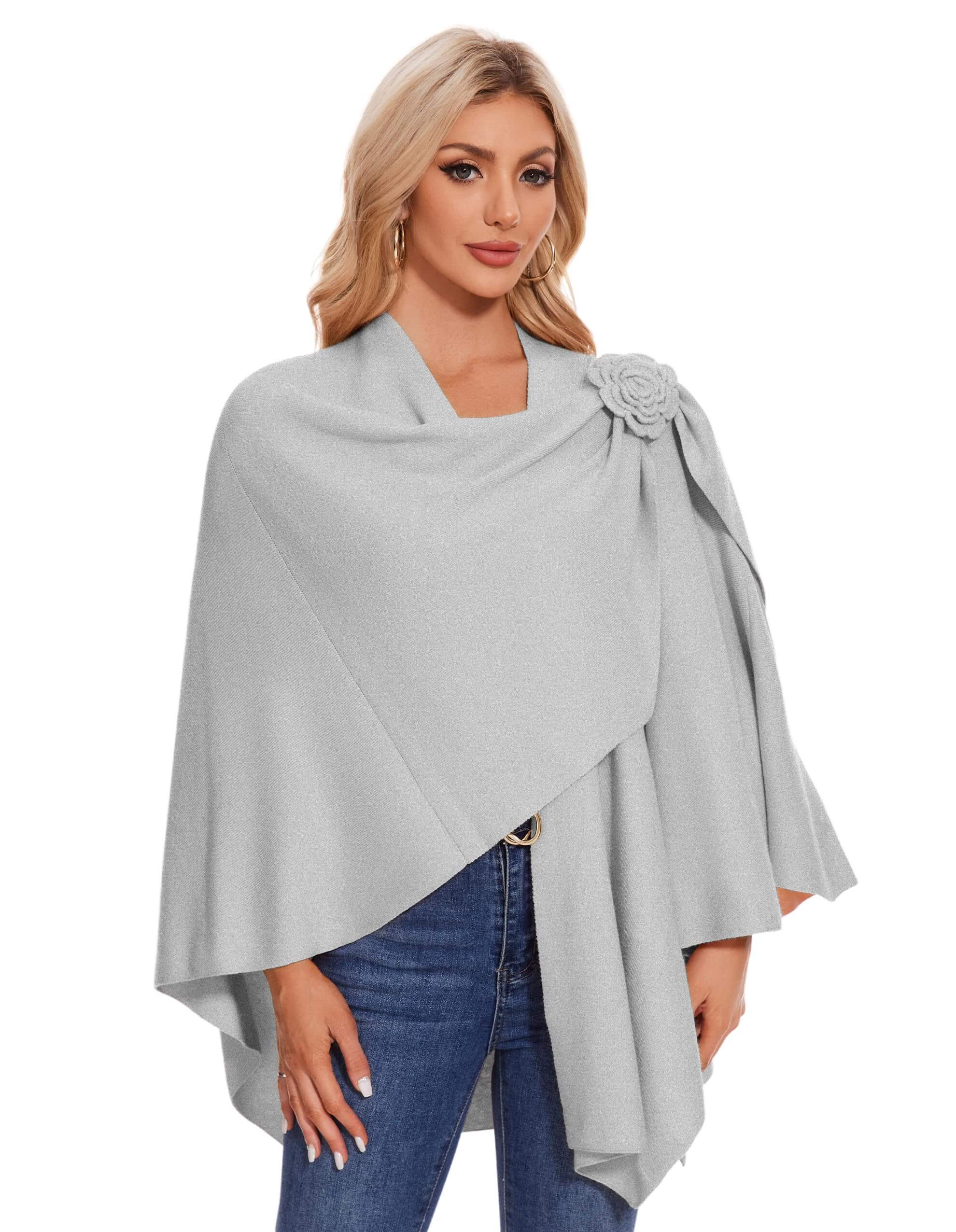 PULI Womens Elegant Cross Front Shawl Wraps Floral Wraps Soft Ponchos Cape Warm Travel Shawls