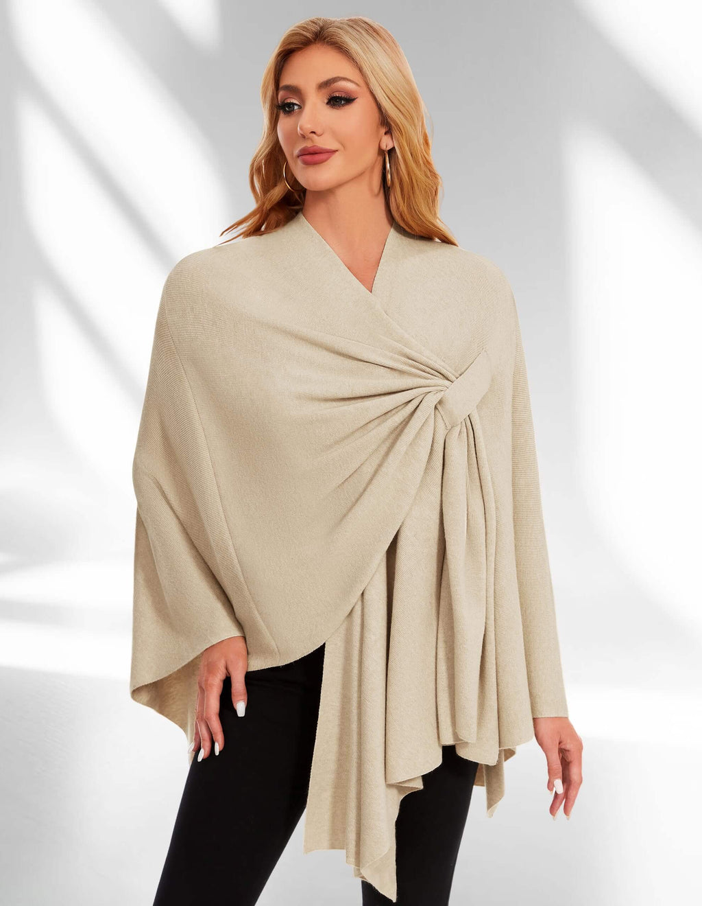 PULI Womens Elegant Cross Front Shawl Wraps Knitted Ponchos Cape Light Weight Poncho Sweater Soft Warm Travel Wraps