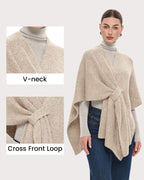 PULI Women's Shawl Wraps Casual Warm Travel Shawls Knit Poncho Sweater with Crossover Front