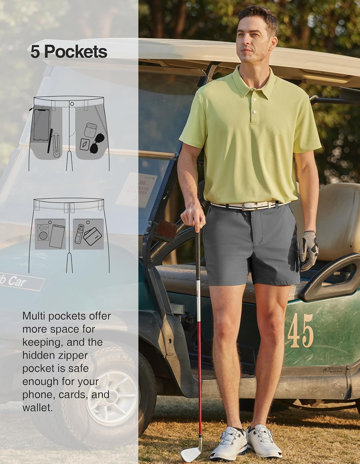 PULI Golf Shorts lifestyle PULI 5-inch golf shorts on golfer lifestyle image