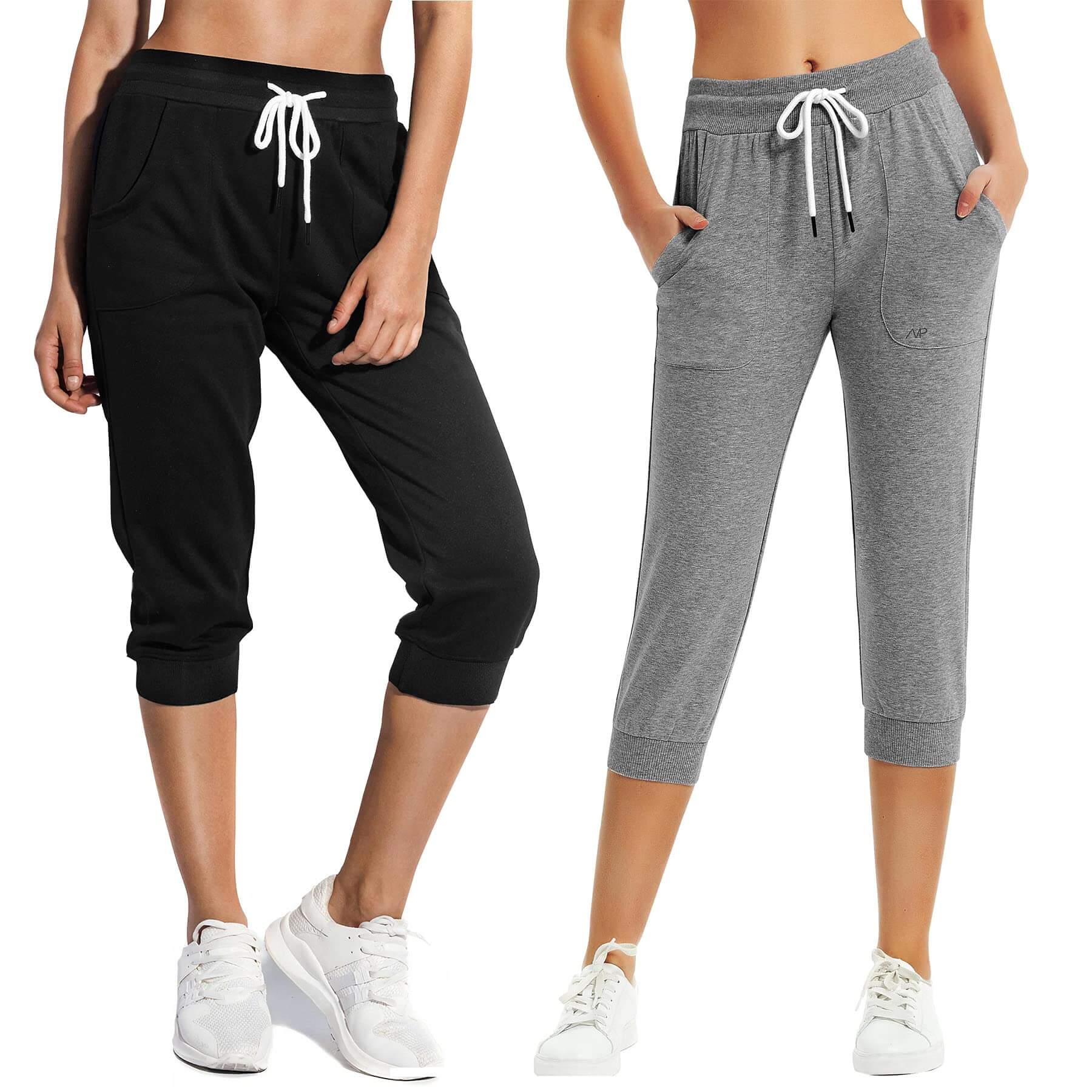 SPECIALMAGIC Women's Capri Sweatpants Cropped Jogger Running Pants Loose Fit Drawstring Waist with Side Pockets - 2pack