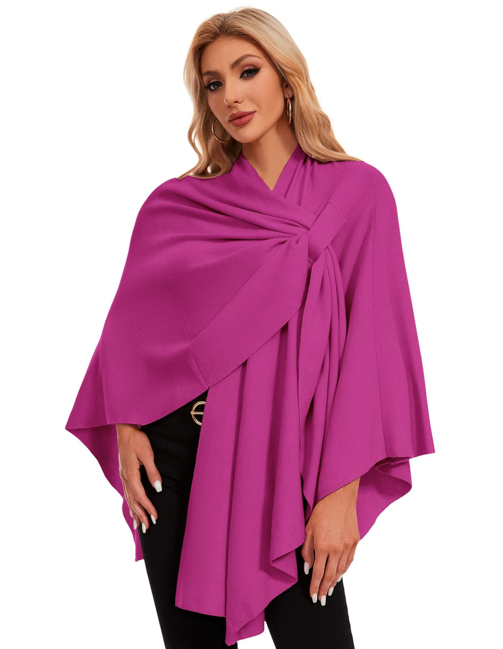 PULI Womens Elegant Cross Front Shawl Wraps Knitted Ponchos Cape Light Weight Poncho Sweater Soft Warm Travel Wraps