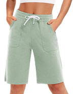 PULI Women's Cotton Sweat Shorts with Pockets  10" Athletic Lounge Sports Workout Bermuda Knee Shorts