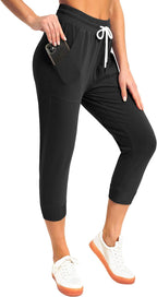 SPECIALMAGIC Women's Capri Sweatpants Cropped Jogger Running Pants Lounge Loose Fit Drawstring Waist with Side Pockets