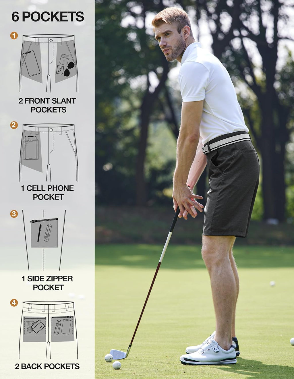 PULI Men's Golf Hybrid Dress Shorts Casual Summer Stretch Flat Front Lightweight Hiking Shorts Quick Dry with Pockets