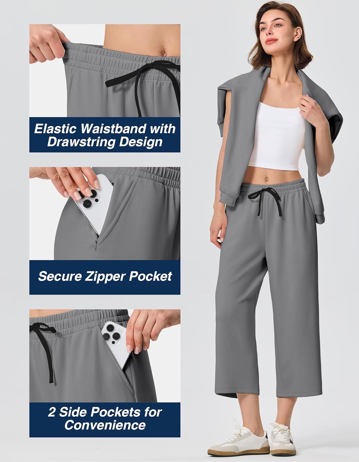 SPECIALMAGIC Capri Pants for Women's Wide Leg Yoga Cropped Pants with Pockets 22" High Waist Lounge Yoga Casual