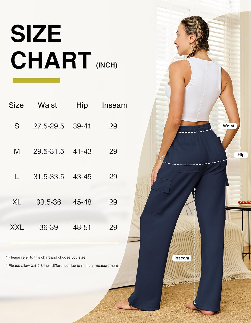 Women's Cargo Sweatpants Wide Leg High Waisted Baggy Sweat Pants Fall Flared Joggers with Pockets