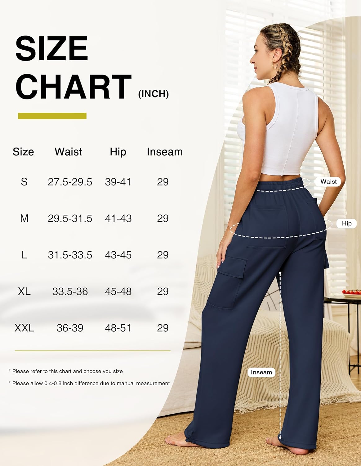 Women's Cargo Sweatpants Wide Leg High Waisted Baggy Sweat Pants Fall Flared Joggers with Pockets