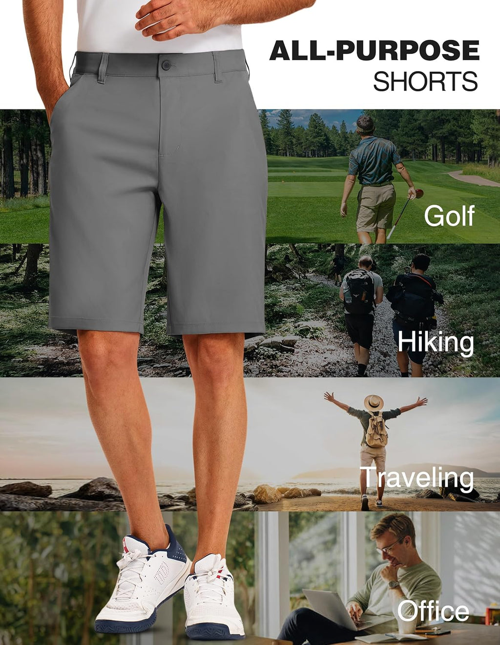 PULI Golf Shorts Men's 11 Inch Inseam Lightweight Casual Dress Stretch Travel Hybrid Quick Drying with Pockets