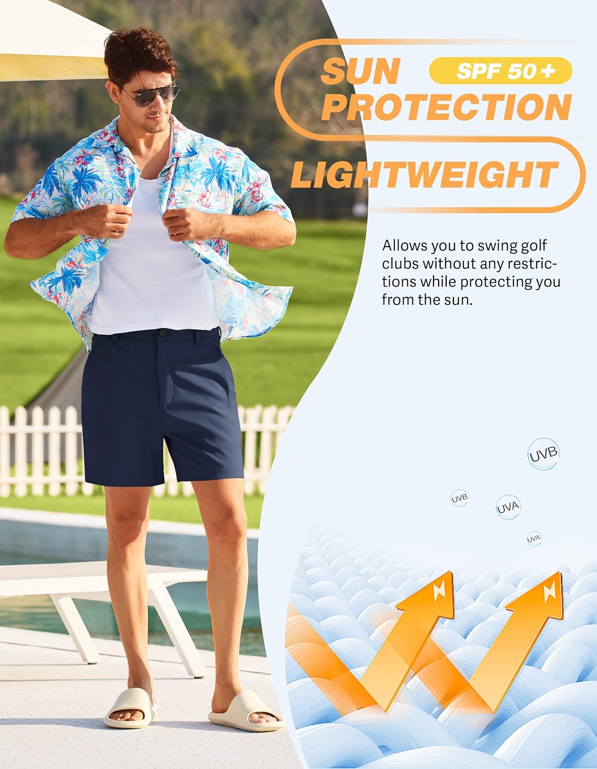 PULI Men's Golf Dress Shorts Flat Front 7 Inch Lightweight Quick Dry Chino Casual with Pockets