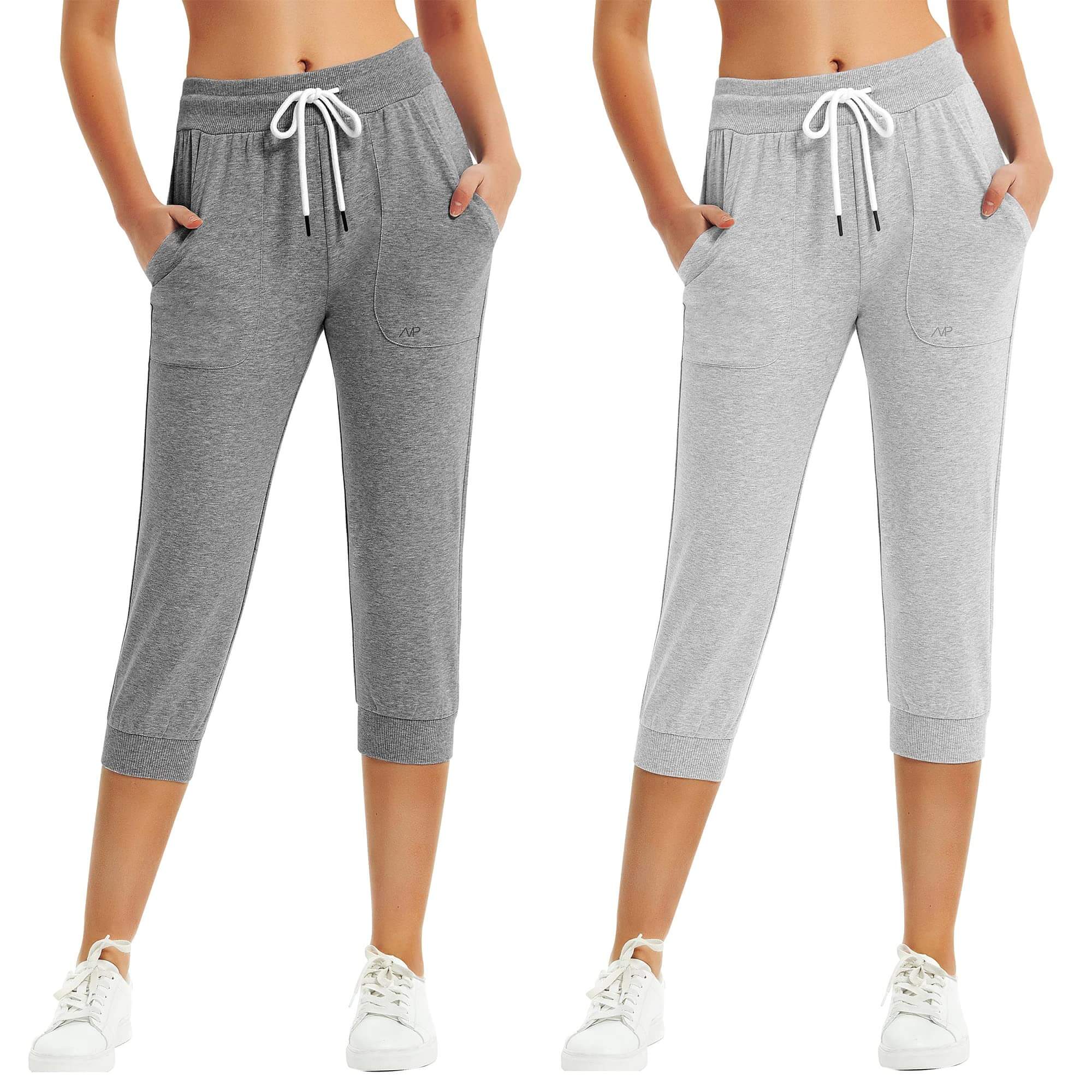 SPECIALMAGIC Women's Capri Sweatpants Cropped Jogger Running Pants Loose Fit Drawstring Waist with Side Pockets - 2pack