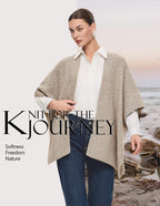 PULI Women's Open Front Shawl Wraps Casual Chunky Warm Capes Ribbed Knit Poncho Travel Sweater for Fall Winter