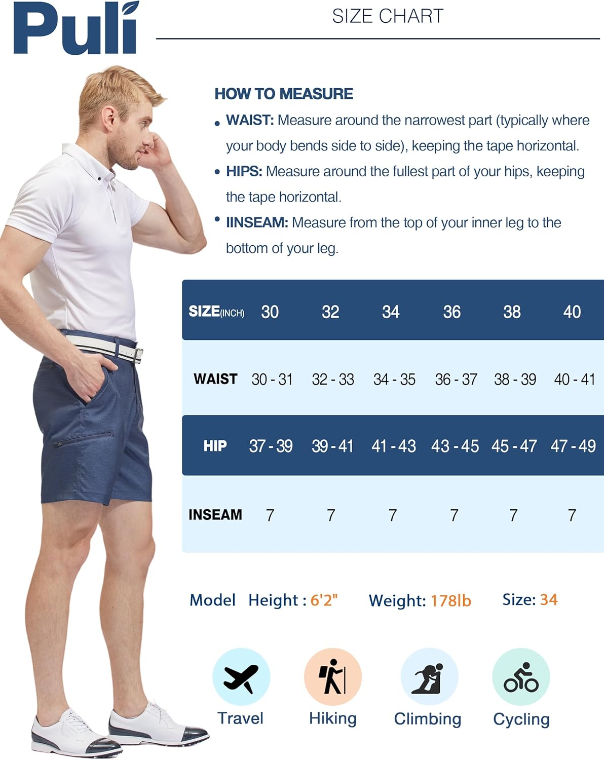 PULI Men's Golf Hybrid Shorts 7 Inch Dress Stretch Hiking Flat Front Quick Dry Lightweight Board Casual Shorts with Pockets