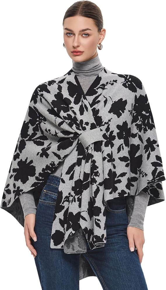 PULI Women's Elegant Shawl Wraps Soft Open Front Poncho Sweater for Spring Fall Winter