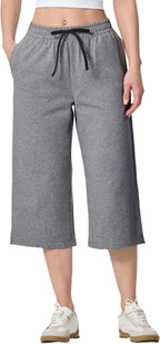 SPECIALMAGIC Women's Capri Pants Plus Size Loose Yoga Wide Leg Cotton Capri Sweatpants Drawstring Pajama Pants