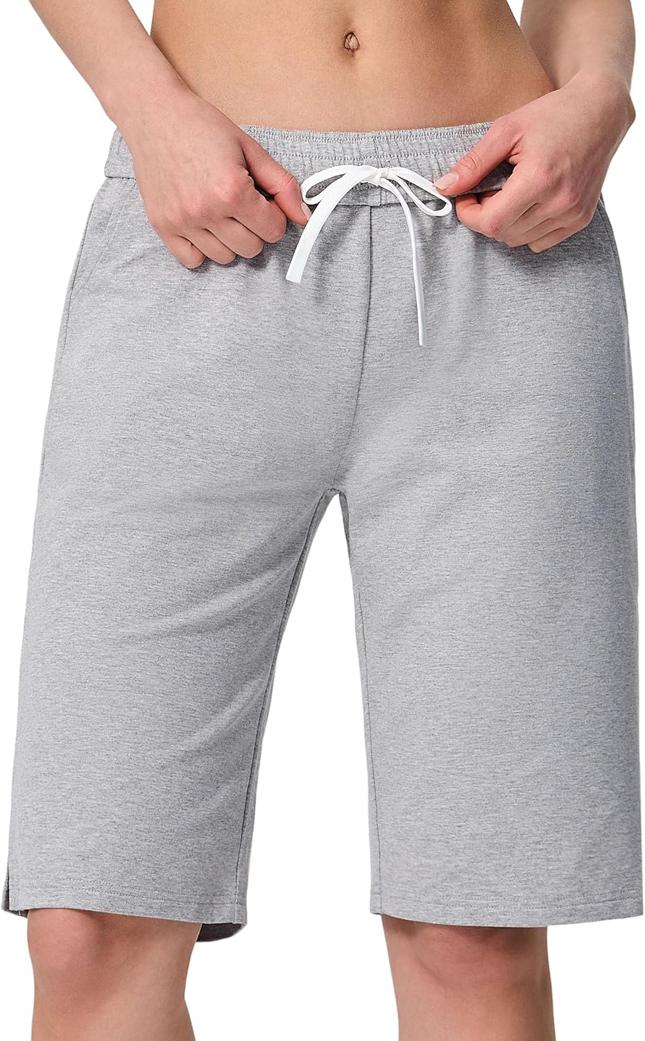 SPECIALMAGIC Women's 12" Bermuda Shorts with Pockets High Waisted Stretch Knee Length Sweat Shorts Long Workout Yoga Lounge