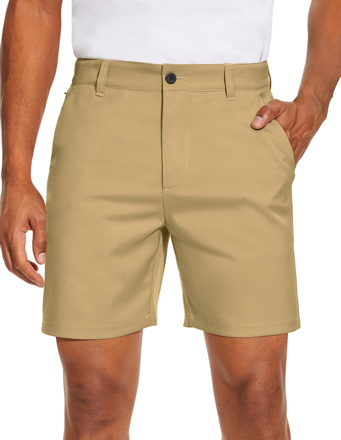 PULI Men's Golf Dress Shorts Flat Front Hybrid 7 Inch Lightweight Quick Dry Chino Casual with Pockets