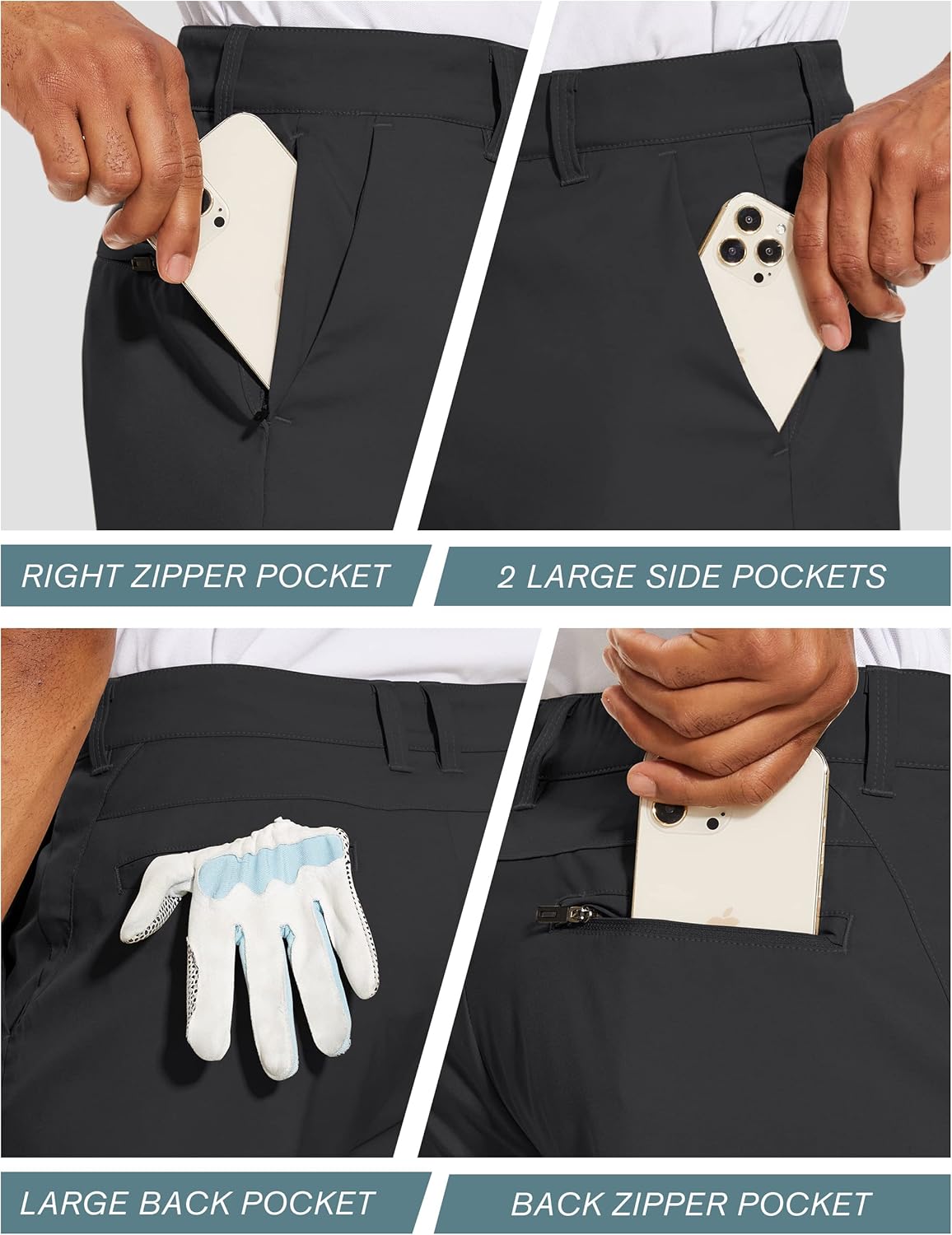 PULI Men's Golf Dress Shorts Flat Front Hybrid 7 Inch Lightweight Quick Dry Chino Casual with Pockets