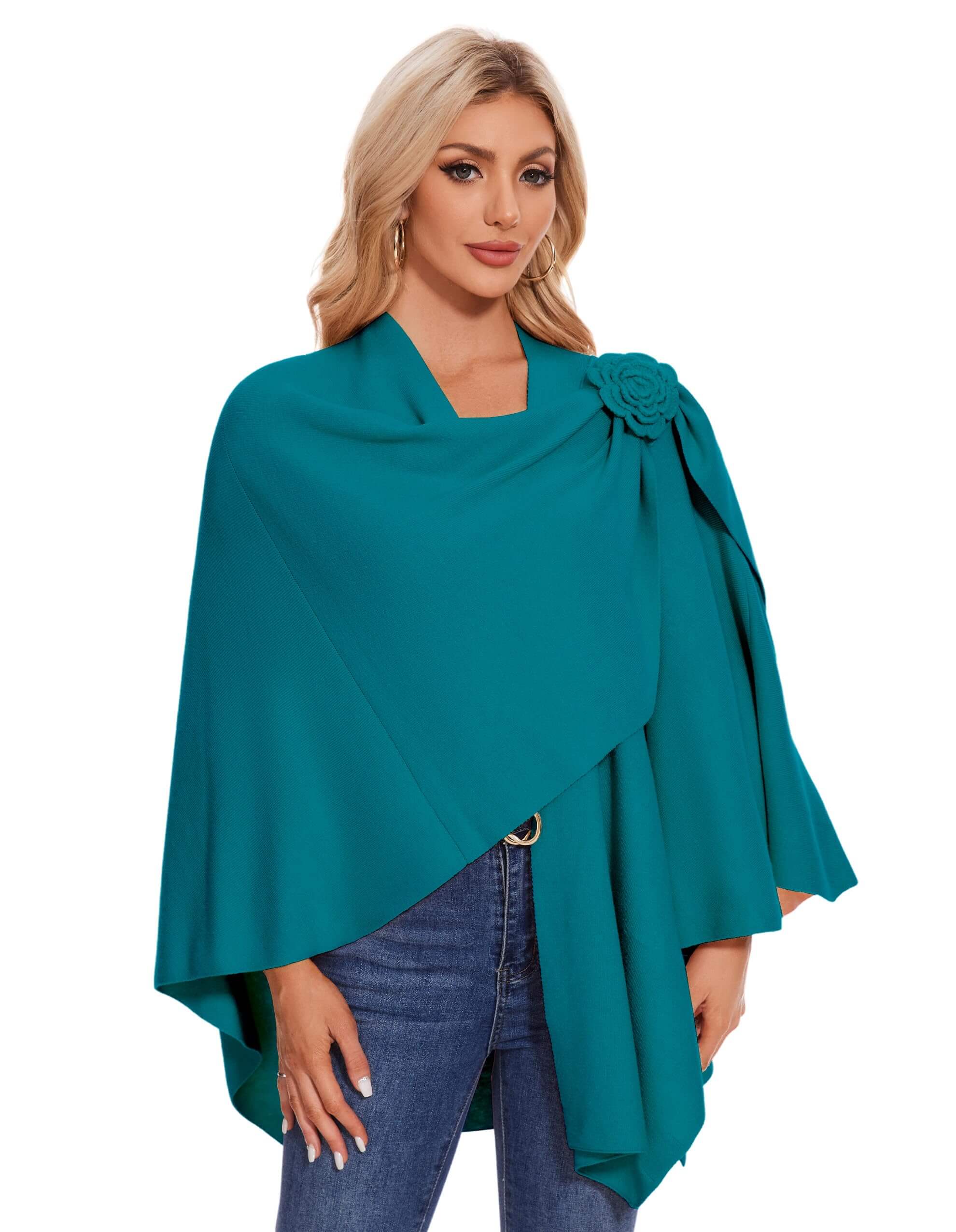 PULI Womens Elegant Cross Front Shawl Wraps Floral Wraps Soft Ponchos Cape Warm Travel Shawls